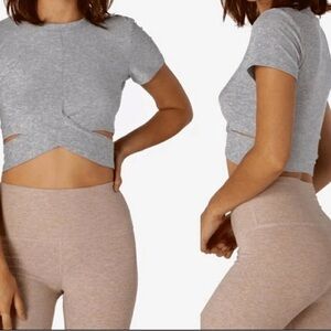 Beyond Yoga Under Over Lightweight Cropped Tee- Silver Mist